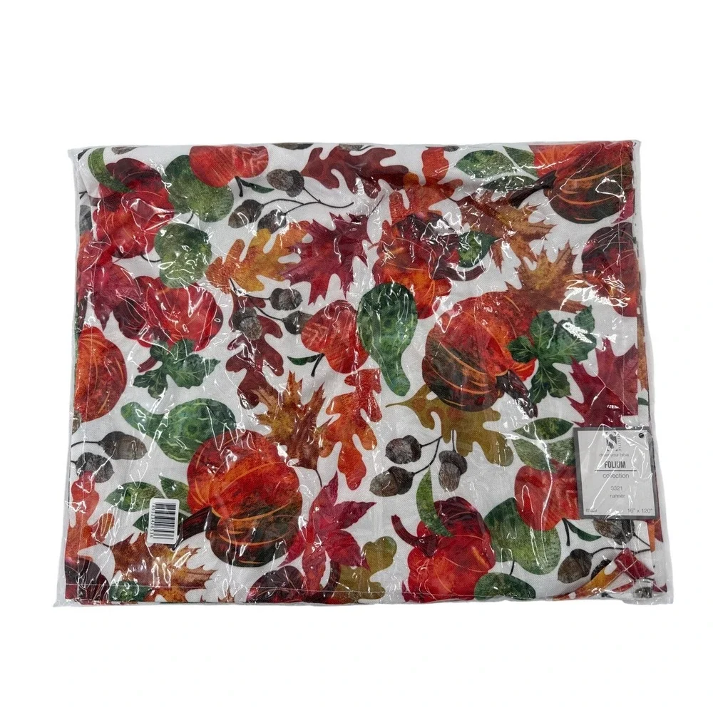 Lifestyle‎ Folium Table Runner Multi Pumpkin Harvest 16x120 Fall Leaves New